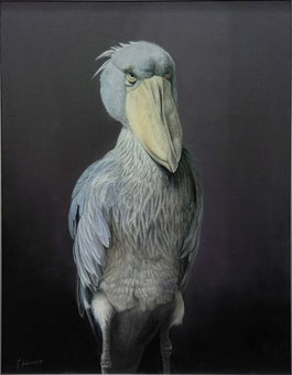 原画 アート 絵画 画家 クレパス画 ハシビロコウ 鳥 青い鳥 インテリア