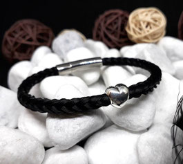 RSP/VSP-Herz: Rund oder viereckig geflochtenes Armband mit 925er Silber-Herzperle