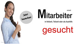 Content für Mitarbeitersuche Frau mit gehobenem Daumen, jetzt bewerben