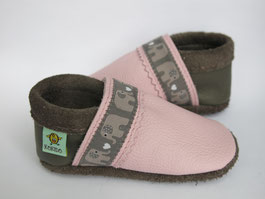 Babypuschen mit webband Elefant , Vorne in rosa, Ferse in schlamm
