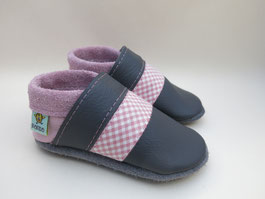 Lederschuhe Schlamm - vorne, Rosa - Ferse  mit Karostoff-Borte