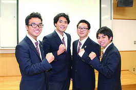 優勝した「酢CONBU」の(左から)米盛翔矢君、入松田大志君、與那覇星夜君、我喜屋貴哉君=12日、八重山商工高校