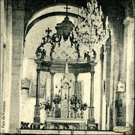 Intérieur de l'église de Montsalvy - Cl. L. Montarnal - Ed. Garrouste - Carte postale ancienne (détail) - Coll.B.C./Musée du Veinazès