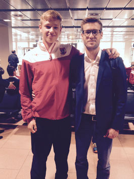 Wiedervereinigung im U16-Nationalteam: Unser ehemaliger LAZ Wels-Trainer Christoph Perner & "Man of the Match" Valerian Hüttner (Foto: Privat).