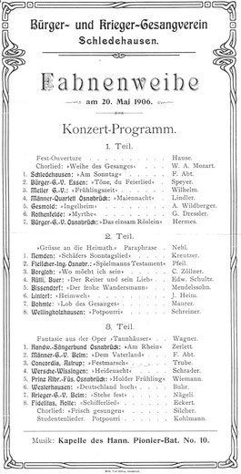 Konzertprogramm zur Fahnenweihe aus dem Jahre 1906