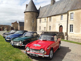 Triumph TR4 cars at the stopover -  Chateau Saveilles - Saveille - Group Castle Tour - Family Castle Tour - Renaissance Castle