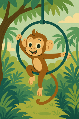 Äffchen sitzt in einem Aerial Hoop