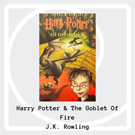 Book cover of Harry Potter & The Goblet of Fire on blog and books grey spiral background