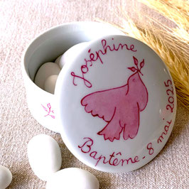 Boîte à dragées ou à petits bijoux Colombe Rose unie