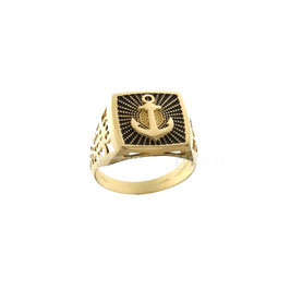 Anello da uomo  in oro  giallo  con ancora nero sconti prezzi outlet