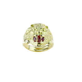 Anello uomo in oro giallo testa di leone con pietra rossa prezzi scontati