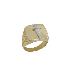 Anello da uomo  in oro bicolore giallo e bianco 18 kt con spada prezzi outlet sconti