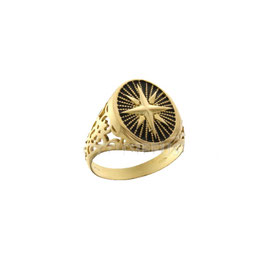 Anello da uomo  in oro  giallo  con rosa dei venti nero prezzi sconti outlet