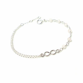 Brautschmuck - Perlenarmband mit einer Sterling Silber Infinity und Rosenquarz RoseQuarz