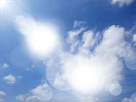 見上げると青空。太陽の光が眩しい