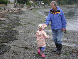 Grandpa and joy look for fish