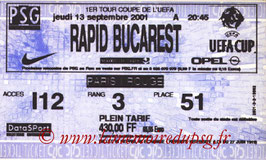 Ticket  PSG-Rapid Bucarest  2001-02