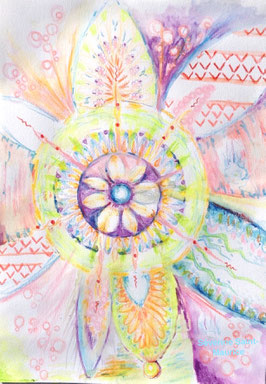 dessin intuitif, severine saint-maurice, lescerclesdelumiere.com, mandala, rosace, fleur, crayon de couleur