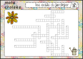 Fiche de mots croisés gratuite à imprimer sur les outils du jardin