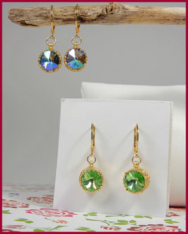 Orecchini con solitario Swarovski blu e verde