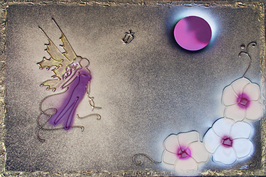 flying fairy with flowers in purple, framed 50x70