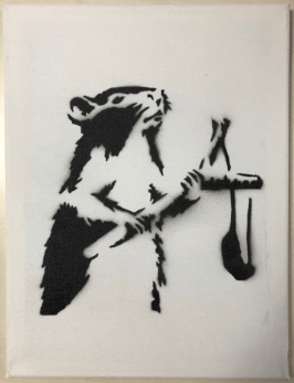 バンクシー/BANKSY, THE WALLED OFF HOTEL SOUVENIR “ A RAT TARGETS AN ISRAEL OBSERVATION POST WITH A SLINGSHOT” CANVAS PRINT