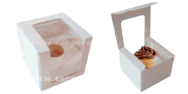 CAJA PARA CUP CAKES INDIVIDUAL CON VENTANA E INSERTO 7.5X7.5X7