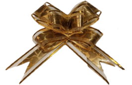 MOÑO DE ORGANZA CORAZONES ORO CON FILO DORADO MEDIANO