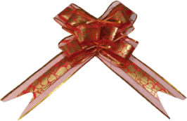 MOÑO DE ORGANZA CORAZONES ROJO CON FILO DORADO MEDIANO