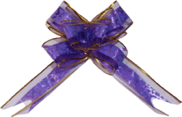 MOÑO DE ORGANZA CORAZONES MORADO CON FILO DORADO GRANDE