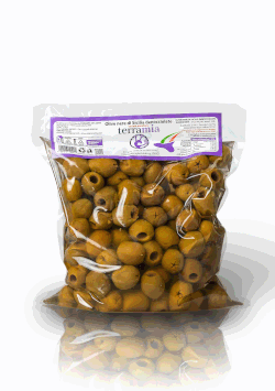 Olive  denocciolate in salamoia varietà Nocellara   metodo acqua e sale