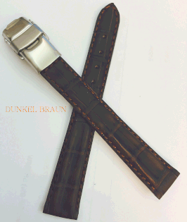 14 mm ECHTES-LEDER QUALITÄT UHRENARMBAND /  FALTSCHLIESSE / KROKO PRÄGUNG / DUNKEL BRAUN