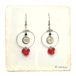 Boucles d'oreilles longues " Coeur fleuri "