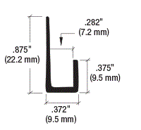 Aluminium J-Profil, für 4 , 5 oder 6 mm Glas bzw. Spiegel, zur innenseitigen Silikonverklebung, Höhe 9,5 mm, Länge: 2000 oder 2500 mm, Art.Nr.: D636