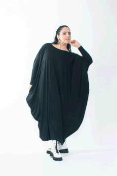 oversized Fledermauskleid mit Rundhals und V-Ausschnitt