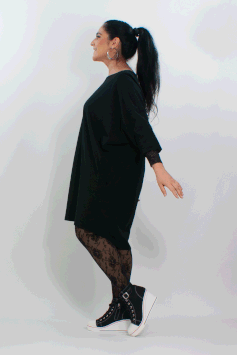 Schwarzes Minikleid in Langarm/ schwarzes Fledermaus-Kleid mit Spitze