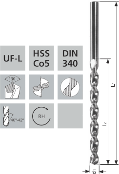 Lange Spiralbohrer UF-L HSS Co5 DIN340 / 130°