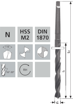 Extra lange Spiralbohrer mit Morsekonus-Schaft N HSS-M2 DIN1870-1 / 118°