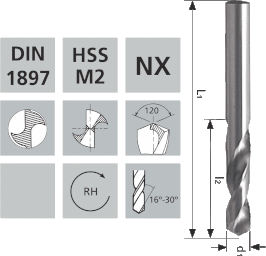 Extra kurze Spiralbohrer mit Zylinderschaft NX HSS-M2 DIN 1897 / 120°