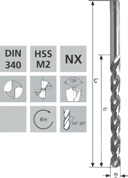 Lange Spiralbohrer NX HSS-M2 DIN340 / 120°