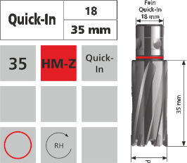 Kernlochbohrer Fein Quick-In 18 mm L35mm / Hartmetallbestückte