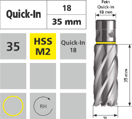 Kernlochbohrer Fein Quick-In 18 mm L35mm / HSS M2