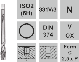 Gewindeschneidwerkzeuge / N-331V/3 - ISO2(6H) DIN 374 Metrisches Feingewinde MF