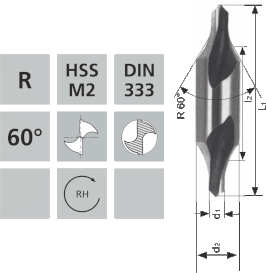 Zentrierbohrer R HSS-M2 DIN 333 / R60°