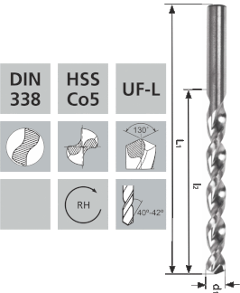 Kurze Spiralbohrer mit Zylinderschaft / UF-L HSS Co5 DIN 338 / 130°