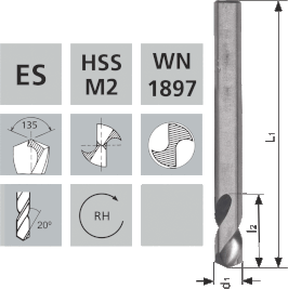 Extra kurze Karosseriebohrer / ES HSS-M2 WN1897 / 135°