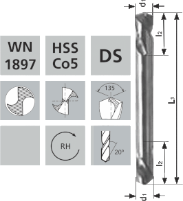 Extra kurze Karosseriebohrer / DS Co5 WN1897 / 135°