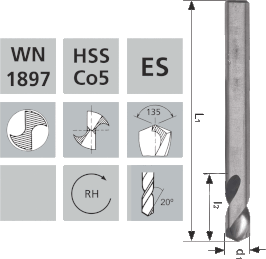 Extra kurze Karosseriebohrer / ES HSS Co5 WN1897 / 135°