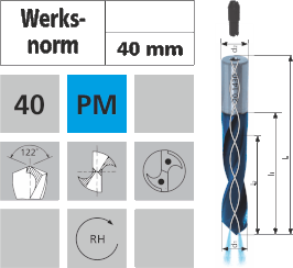 PM-Spiralbohrer für Kernbohrmaschinen 40mm  von Ø 17,0 - 27,5 mm