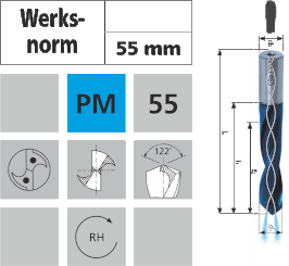 PM-Spiralbohrer für Kernbohrmaschinen 55mm  von Ø 14,0 - 32,0 mm